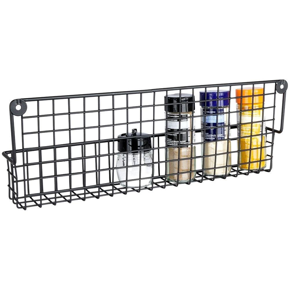 Black Metal Kitchen Bathroom Wall Shelf for Spices and Cosmetics