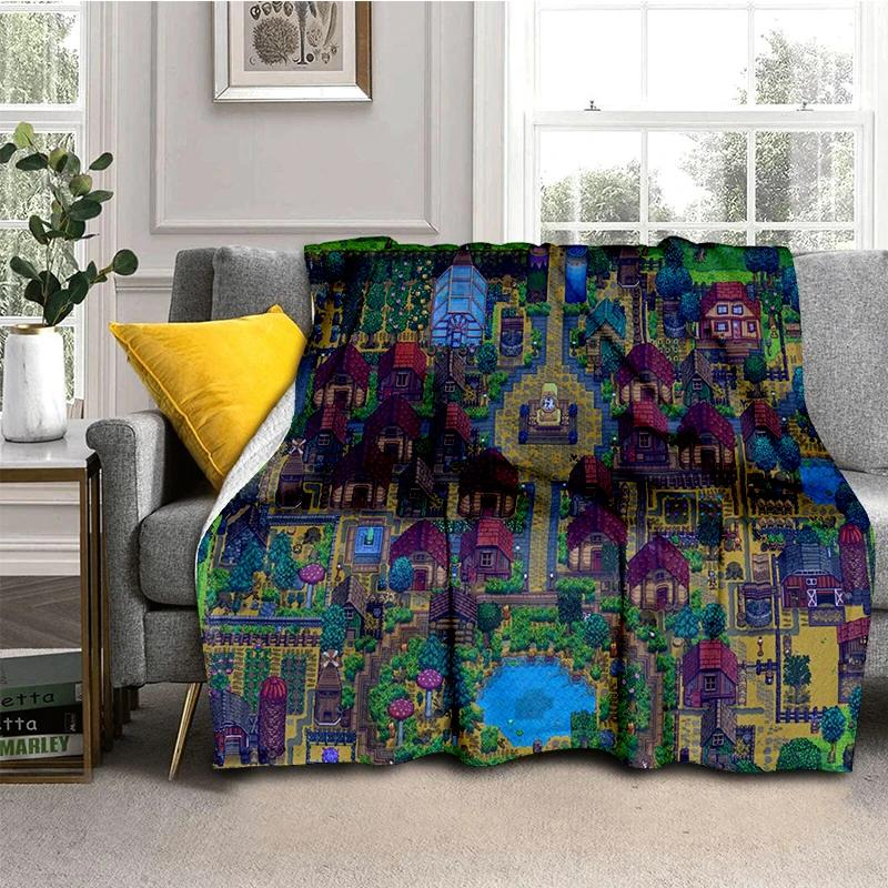 3D Stardew Valley Farm Map Game Cartoon Blanket,Soft Throw Blanket for Home Bedroom Bed Sofa Travel Picnic Cover Kids Gift