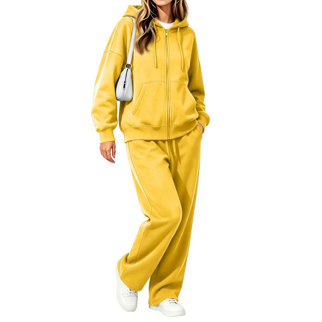 Women's Casual Zip Up Hoodie and Wide Leg Pants Two Piece Set for Fall Winter
