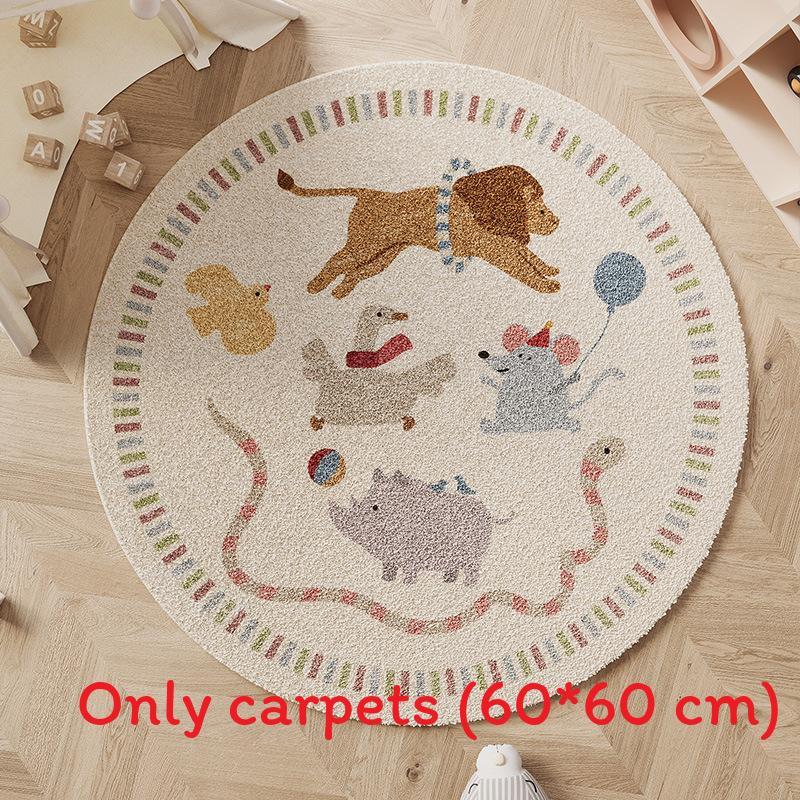 Cartoon Round Area Rug For Bedroom With Monster And Dinosaur Print Design Kids Reading Room Decor
