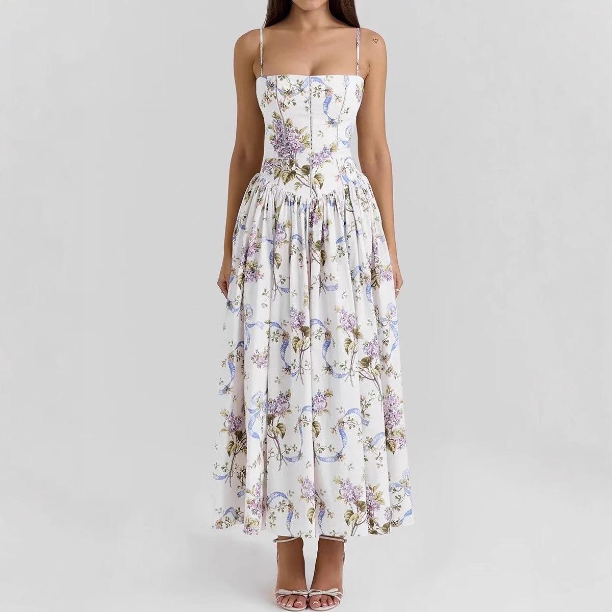 

Floral Print Waist-Cinched Pleated Dress by Australian Designer Medium белый