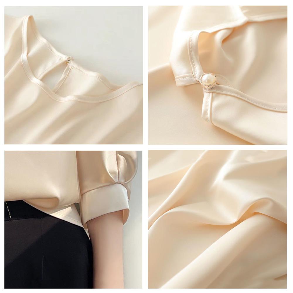 In Summer Satin Silk Half-Sleeve Tee Tops Basic Solid Women‘s T-Shirt Casual O-neck Thin Shirts Ladies Loose Blouses