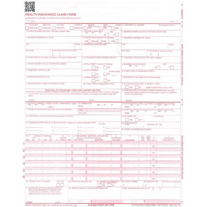 Новые формы медицинских страховых требований CMS 1500, версия, одобренная HCFA (02/12) - Пачка из 100 форм