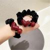 Retro Korean Style Velvet Hair Ties with Red Heart & Pearl Beads Elegant Ponytail Hair Ties for Women Daily Hair Accessories
