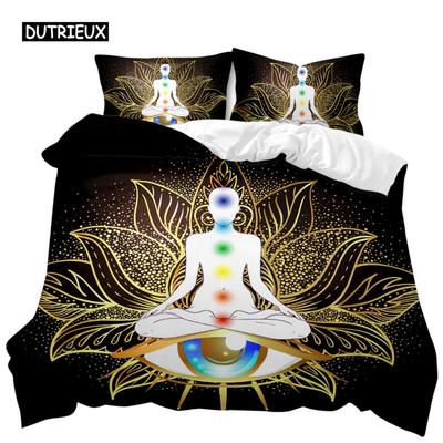 Set cuvertură de pilota Buddha Artă indiană Mandala boemă Set lenjerie de pat tematică Zen Meditație Buddhist Lotus Floral Poliester Qulit