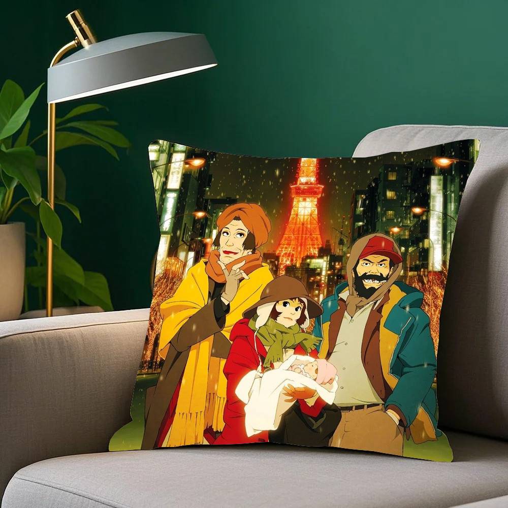 Anime T-Tokyo Godfathers Pillow Case Fashion Square Pillowcase Bedroom Sofa Room Ins Decoration Leisure