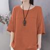 Summer  Artistic Style Solid Color Casual Short Sleeved Cotton Linen Loose Base Shirt Plus Size Women's T-shirt