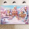 MEHOFOND 7x5ft Christmas Gingerbread House Photography Background, Winter Pink Candyland Merry Xmas Party Decorations, L
