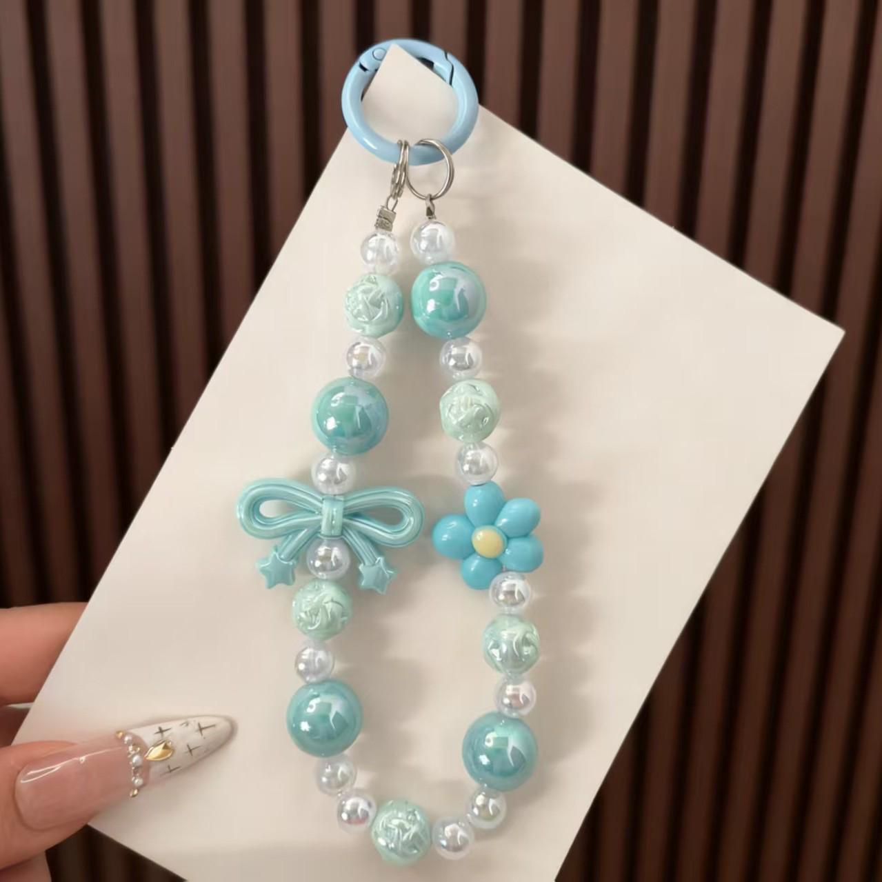 Korean-Japanese Style Handmade Beaded Bow Acrylic Phone Chain Keychain