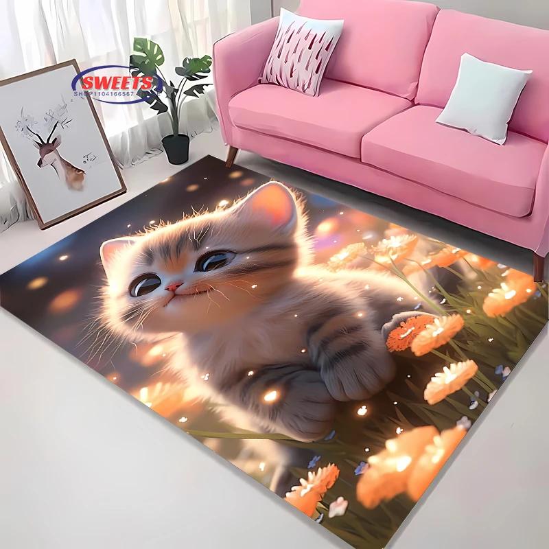 3D Cat Carpet New Release! Anti-slip Sound Insulation,Rug for Living Room Bedroom, Bedside and Office Areas,Durable Washable Mat