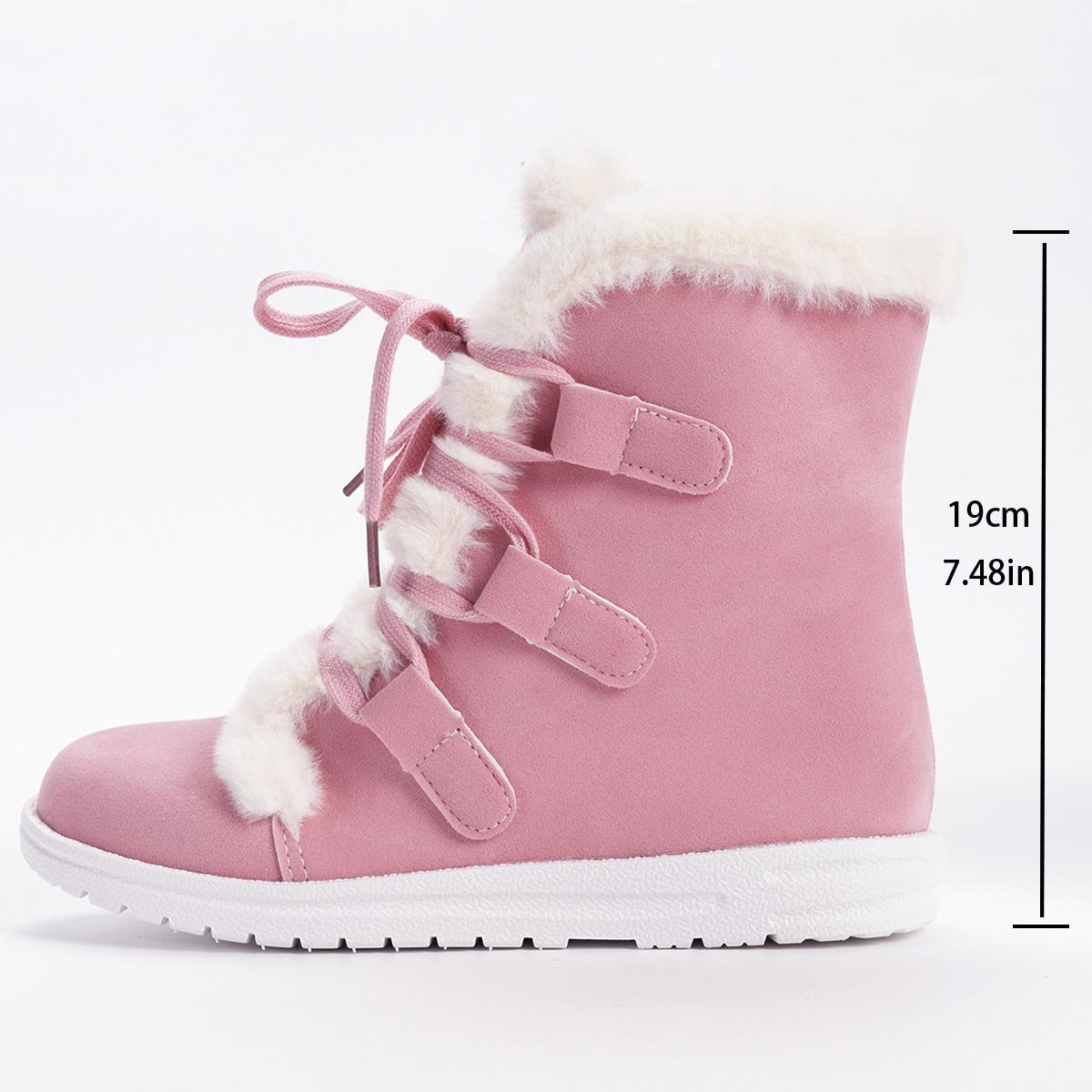 Fashion Winter flat lace up snow boots new women s thick cold resistant warm simple comfortable versatile women s cotton shoes 42 розовый 3686₽