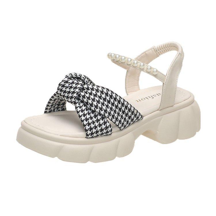 

Жіночі босоніжки на платформі 2024 літо нові з бантом перлами взуття мафіни корейська версія вуличні повсякденні сандалі пляжне взуття 40 бежевий