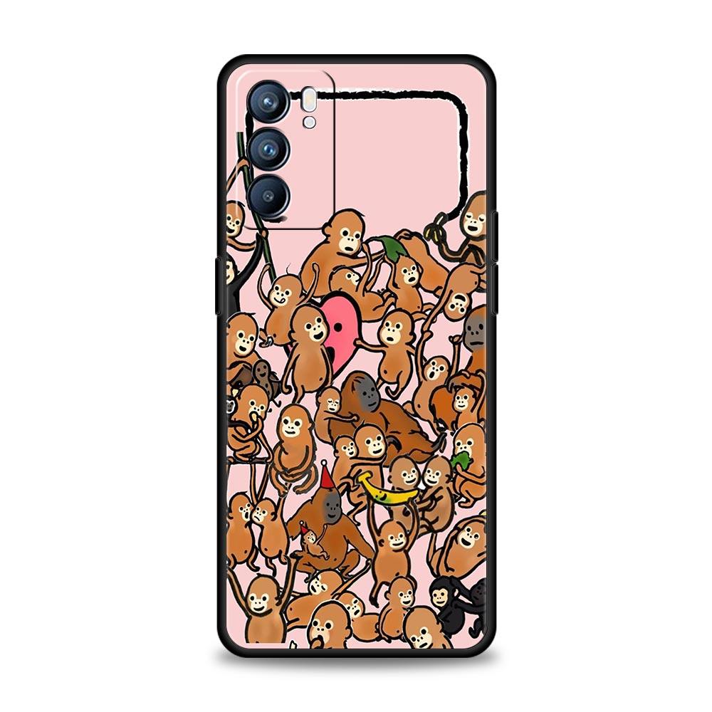 Monkey And Banana Phone Case For Oppo A17 A31 A54 A57 A78 A79 A98 Find X5 X6 Reno 6 7 8 10 11 12 13 F Pro 5G Soft TPU Cover Bags