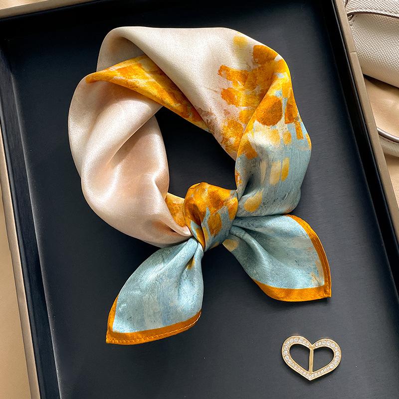 Gold Silk Mulberry Silk Small Square Scarf Long Thin Silk Scarf Women's Spring and Autumn Summer Neck Protection Scarf Shirt Scarf 11