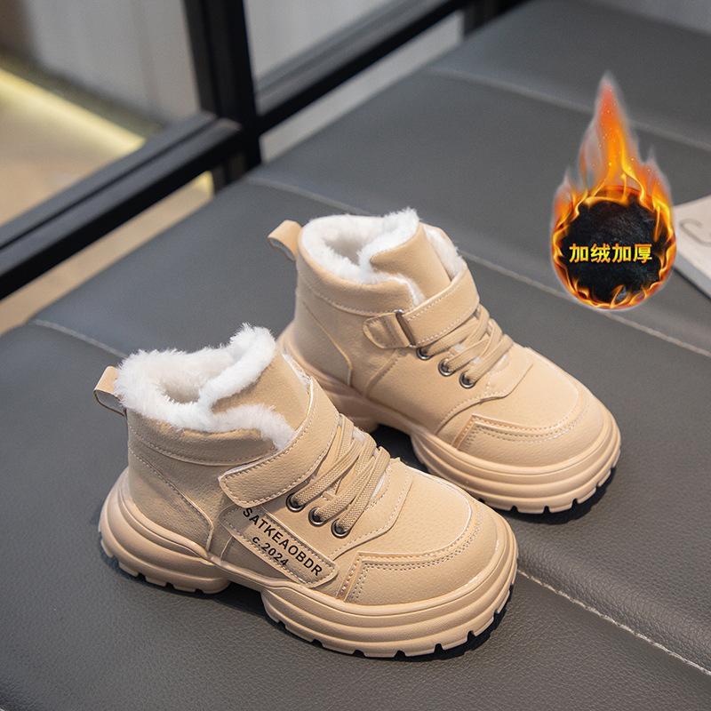 Fashion 2025 New Fashion Boys Girls Sports Boots with Fur Kids Ankle Boots Warm for Winter Sweet Students Short Boots Non-slip Soft Sole