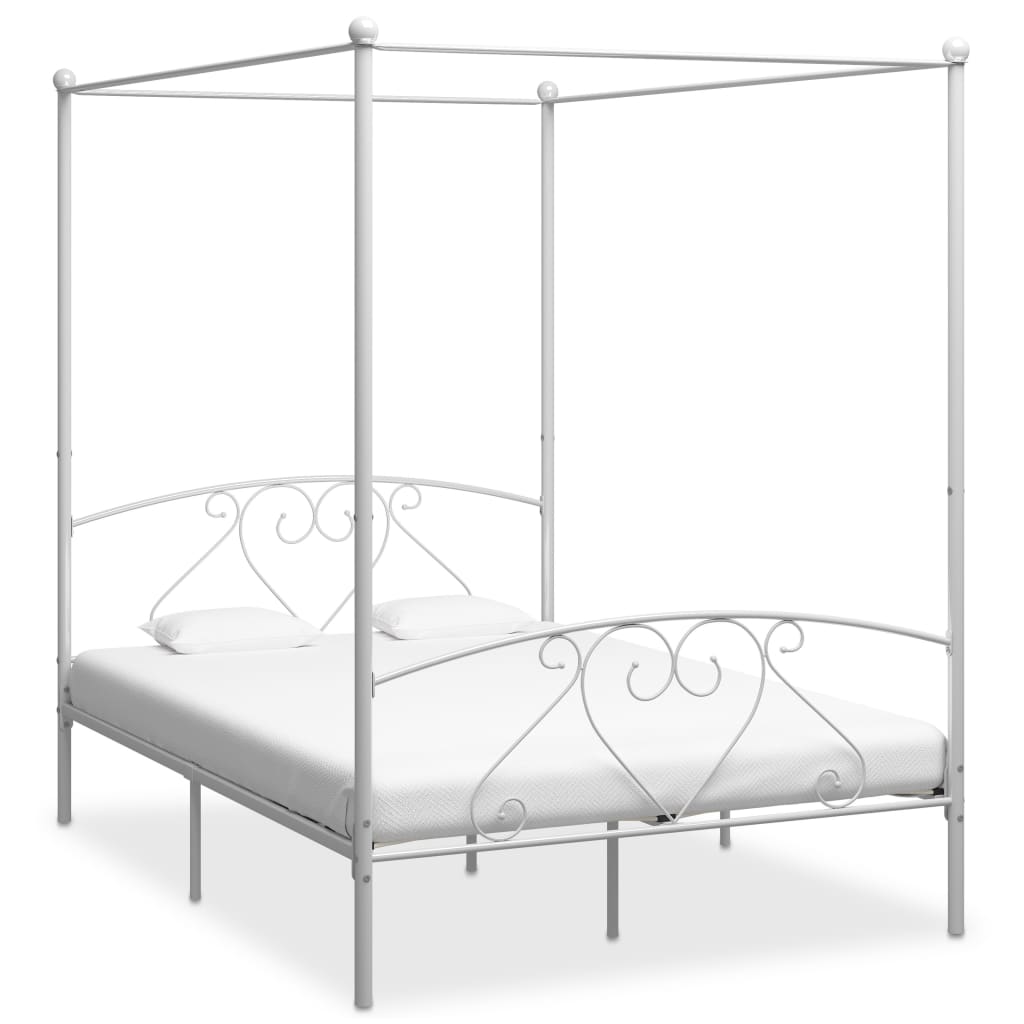 Canopy Bed Frame White Metal 140 x 200 cm