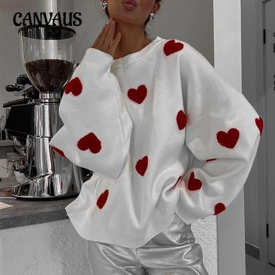 Liebe Stickerei frauen Stricken Pullover Süße Chic Lange Ärmeln Oansatz Pullover Weibliche Casual Mode Pullover