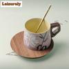 HOYIHM 111ml Peach Pink Hand-painted Lily Coffee Mug With Plate Cappuccino Latte Cup Afternoon Tea Mug Cup Saucer Kit Teaware