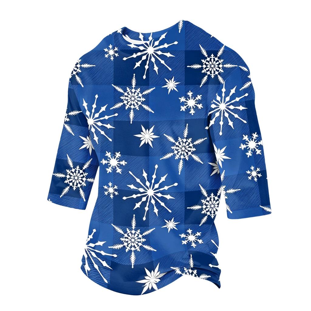 Men's Casual 3/4 Sleeve Neck T-Shirt with Christmas Print for Holiday