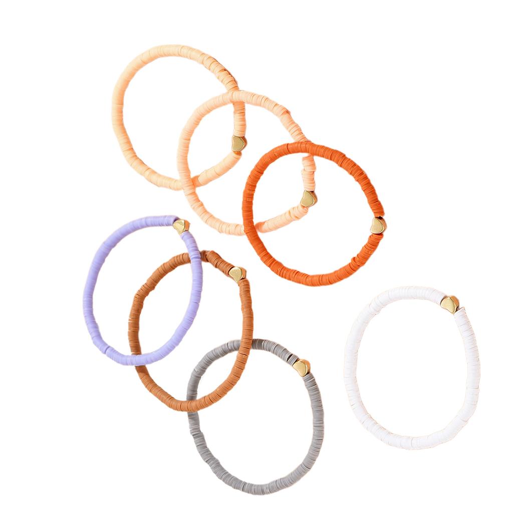 Set of 7 Colorful Heart Charm Stretch Anklet Stylish Soft Pottery Heart Ankle Bracelets Colorful Stretch Accessories