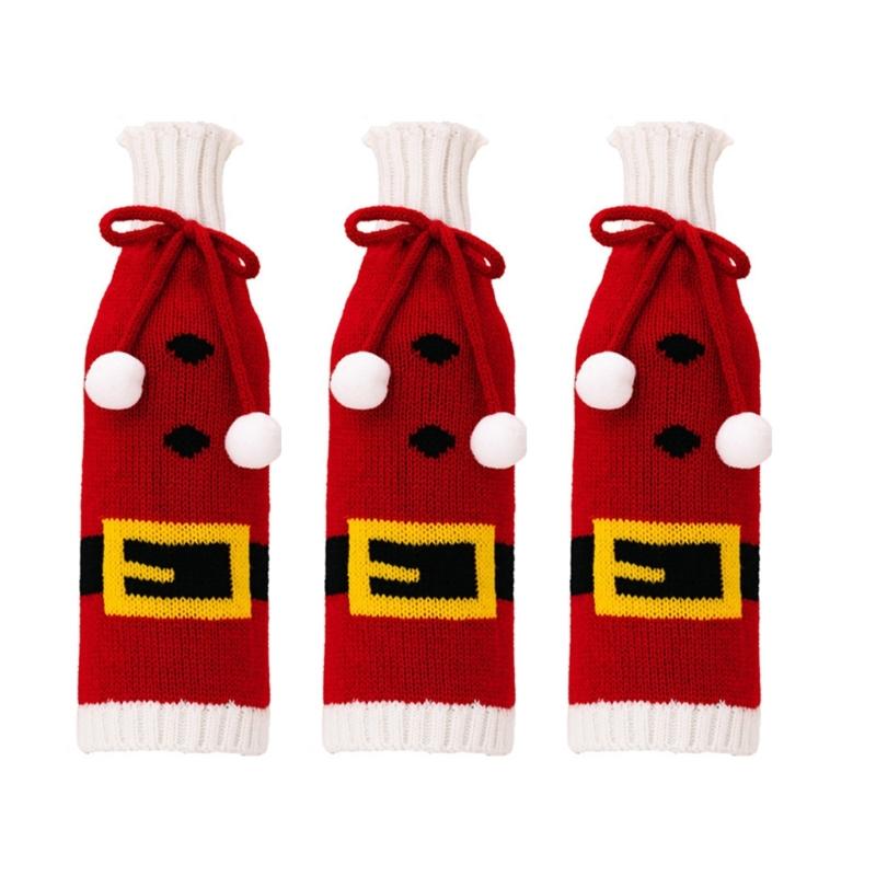 3Piece Festival Snowflake Knits Wine Bottle Sleeves Wine Bottle Cover For Christmas Celebration Festival Wine Dress