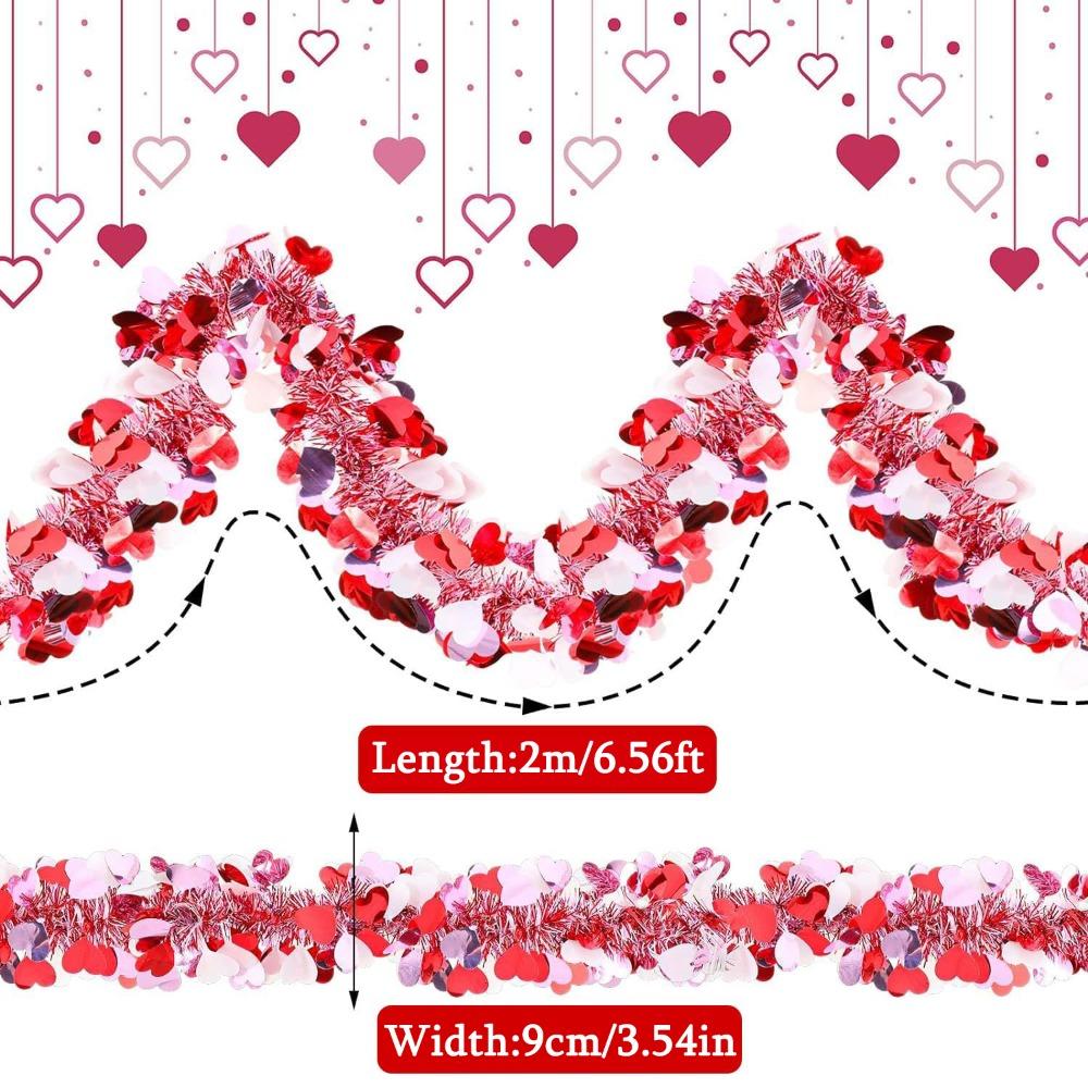 8pcs Valentine'S Day Streamers Heart Tinsel Garland Decorations Pink Red White Metallic Twist Garland Shining Ceiling Hanging Decorations