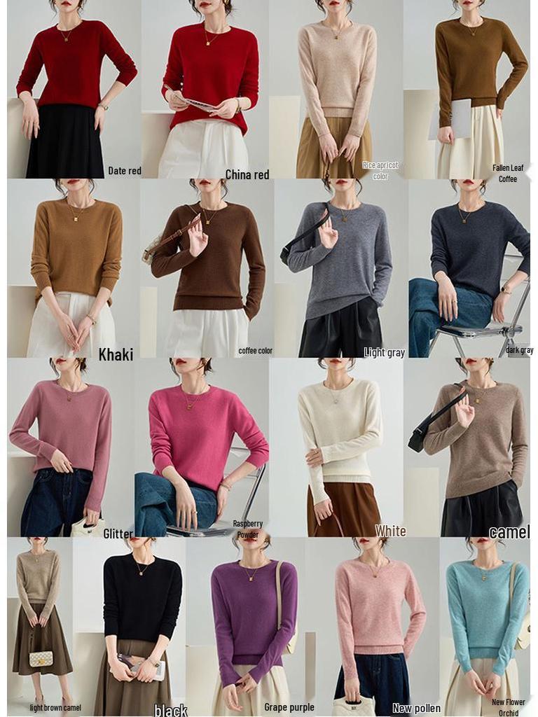 100% Pure Wool Low Neck Sweater for Women 50+, Stylish Solid Color Autumn/Winter Base Layer