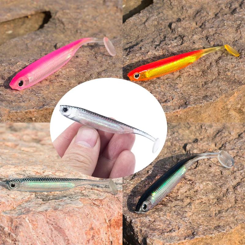 5Pcs Jig Head Fishing Soft Lure Colorful T Tail Fishing Bait Artificial Vivid Worm Lure Carp Bass Swimbait Wobbler Tackle Bait