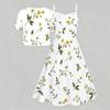 Women Plus Size Two Piece Floral Printed Set Short Sleeve Tie Front Shrug Strappy Flared Dress