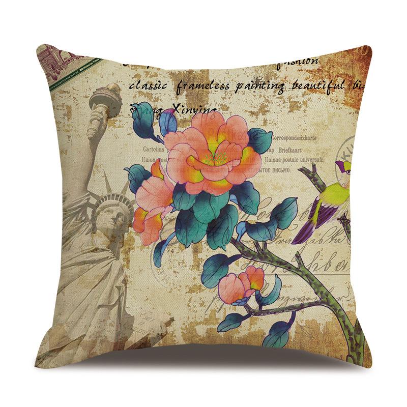 Linen Pillowcase American Rustic Rose Sofa Cushion Cover Retro Style Car Home Soft Decoration