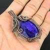 Blue Sapphire Pendant, Handmade Gemstone Pendant, 999 Copper Wire Wrapped Pendant Antique Jewelry, For Engagement Gift