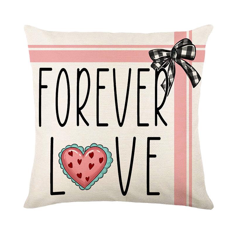 Pillow Cover Valentine's Day Linen Letter Striped Printed Pillow Living Room Decoration Cushion Cover