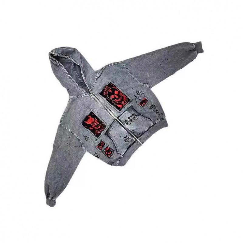 Sudadera con capucha unisex extragrande con estampado gráfico de demonio 3D Cuello redondo retro Ajuste holgado Streetwear Otoño