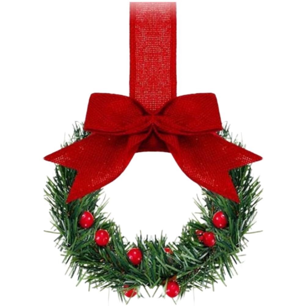 Indoor Mini Holiday Wreath with Fabric Bow for Window Hanging Plastic Material Rustic Style Seasonal Decoration
