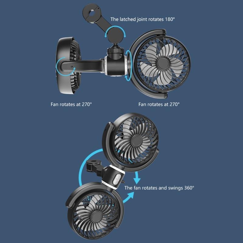 Portable ABS Vehicle USB Powered Fan with Double Head and Adjustable Speed for Long Road Trips Summer Efficient Cooling