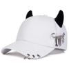 Baseball Cap Hat Iron Ring Cow Horn Spring Summer Autumn Punk Hip Hop Rock Adjustable Unisex Men Women Outdoor Casual Cotton Snapback