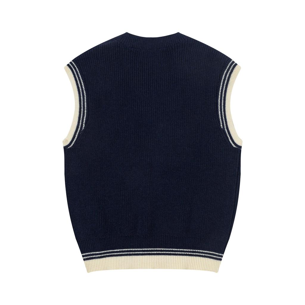 AMI New Autumn and Winter Knitted Striped V-neck Pullover Vest with Heart-shaped Text Logo Knitted Sheep Sweater Base Vest
