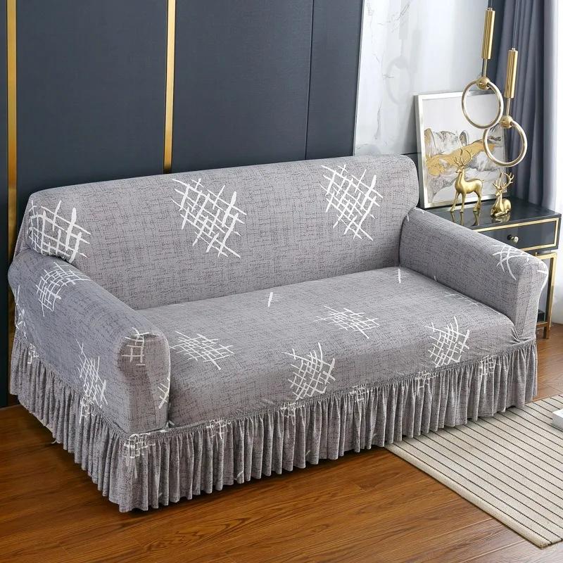 High Elastic Sofa Slipcover with Skirt Stretch Easy Fitted Armchair Sofa Covers 1/2/3/4-Seater Couch Slipcovers for Living Room