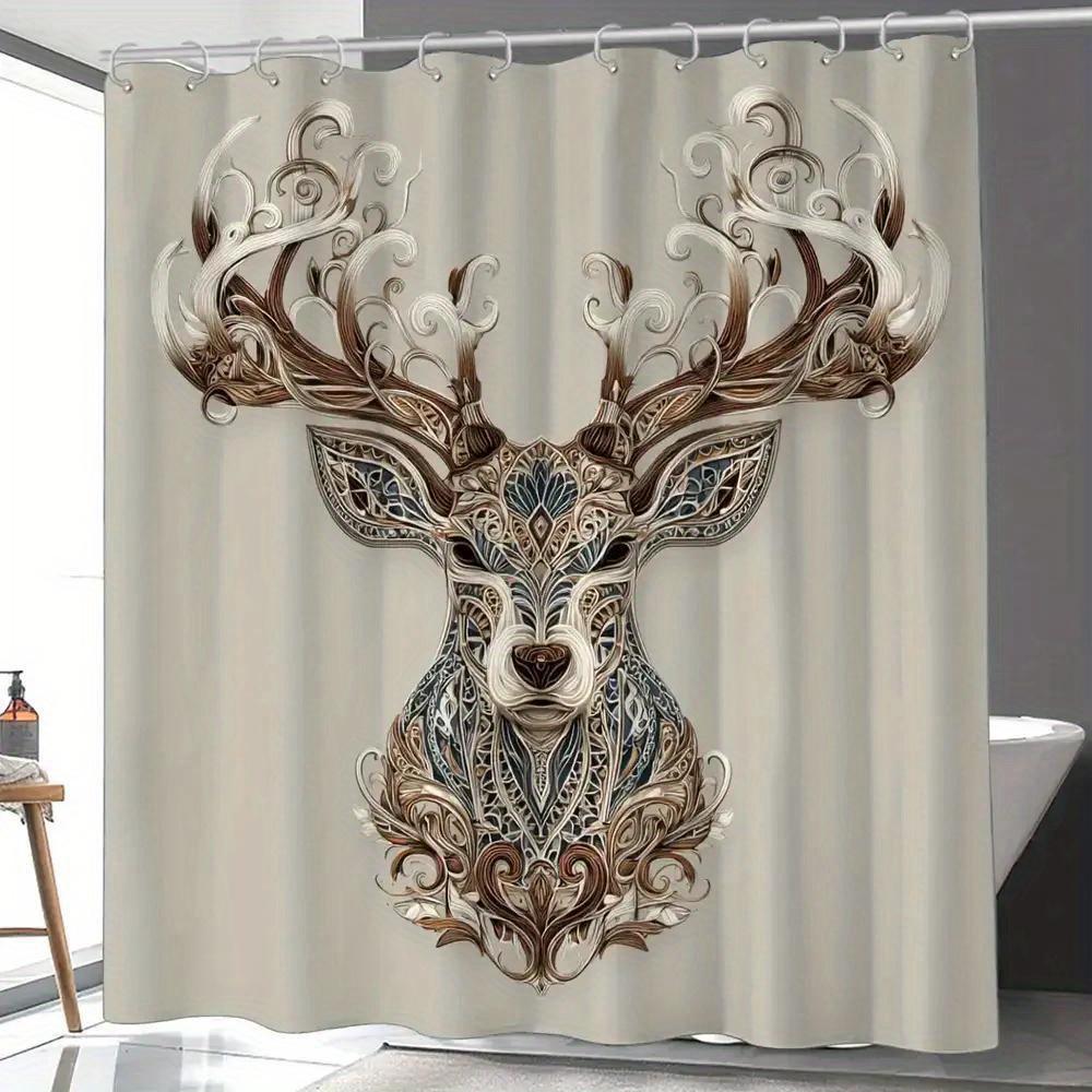 A Vintage Deer Head Shower Curtain, Artistic Decoration, Christmas Shower Curtain, Includes 12 Hooks, 180*180Cm Bathroom Curta 90x180cm