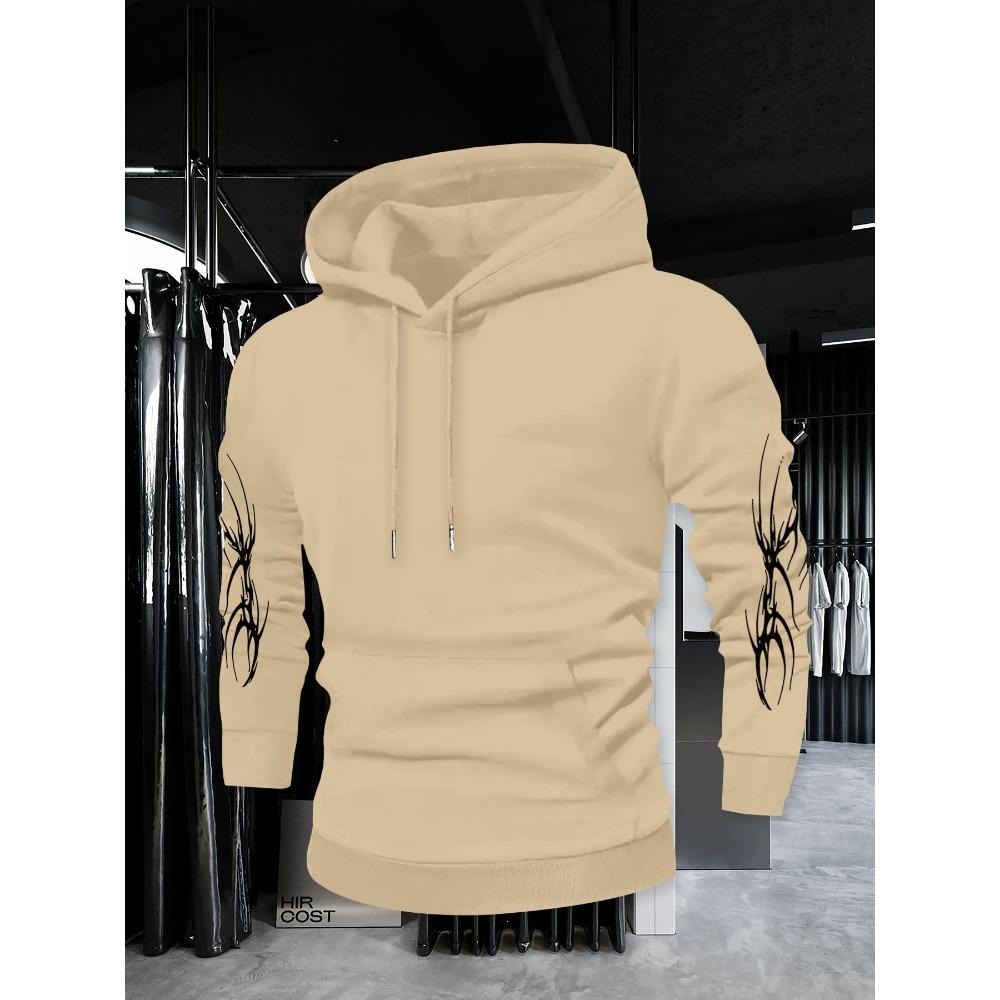 Autumn and Winter Men's Retro Style Fashion Designer Street Wear Printed Dark Gothic Hooded Sweatshirt, Suitable for Daily Street Fashion