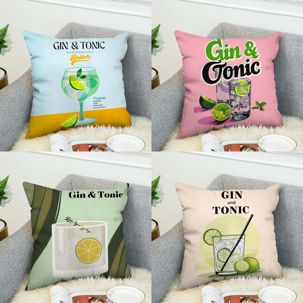 Gin Tonic Cocktail Painting Pillow Case For Car Sofa Decorative Home Doublesided Print Plush Square Throw Pillow Cushion Cove