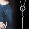 Silver Jewelry Circle Strip Long Chain Necklace Pendants For Women Fashion Silver Jewelry