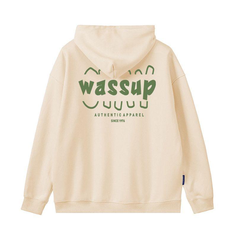 

Wassup Heods Chinese Trendy Brand Sweatshirt for Men and Women, Hooded Jacket, Couple Outfit, Loose Fit, Autumn and Winter, Fleece-Lined, Heavyweight Apricot (Heavyweight Basic Model) S