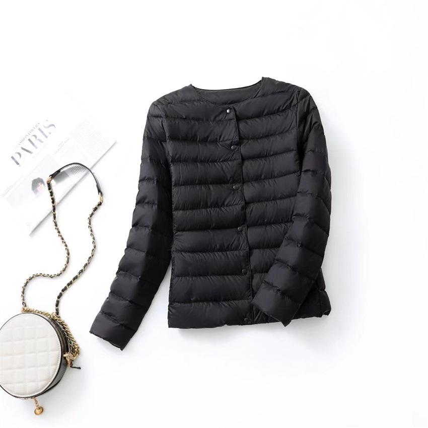 Women's Collarless Lightweight Down Jacket - 2025 Autumn/Winter, Short Style, Long Sleeve, Solid Color, Warm Inner Wear.