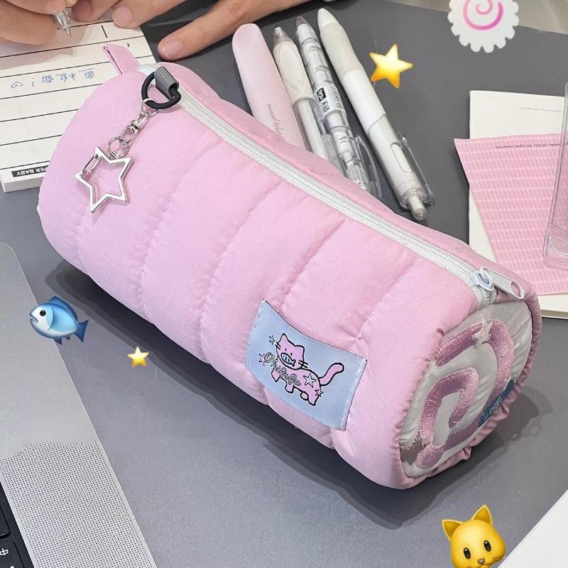Student Stationery School Supplies Pink Towel Roll Pencil Case Kawaii Soft Pen Storage Bag Cosmetic Pouch Cartoon Large Capacity