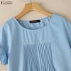 ZANZEA Blusa Casual da Donna a Maniche Corte e Girocollo a Tinta Unita