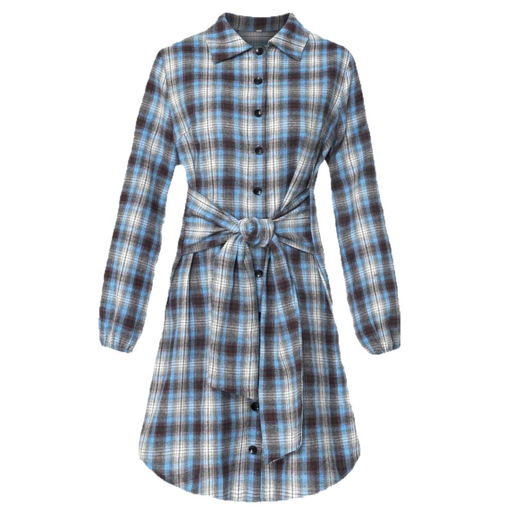 European and American women's clothing autumn new strap waist shirt skirt fashion plaid dress