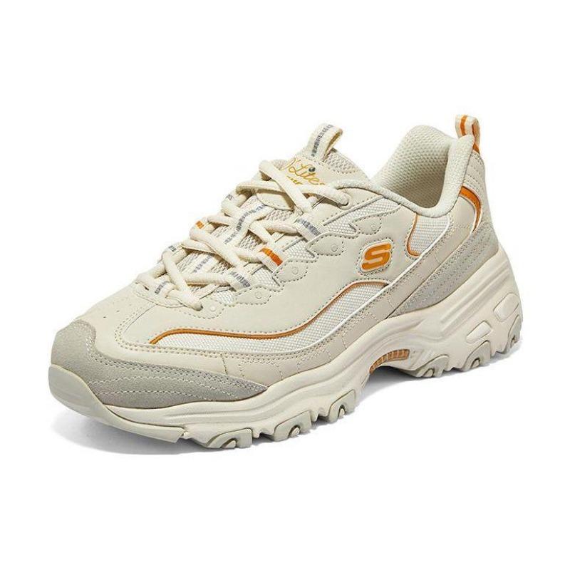 Skechers D'LITES Mocha Bear Women Synthetic Leather Split Cowhide Fabric Versatile Daily Low Top Dad Shoes Natural Orange 896145-NTOR