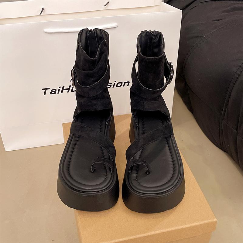 

Flats Platform Women Sandals Clip Toe Cozy Fashion Shoes Casual Dress Ankle Cool Boots 2025 Autumn Designer New Chaussure Femme 40 чёрный