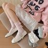 Lolita Kawaii Women Socks Bow Sweet Girls Cute Ruffle Socks Women Japanese Style Solid Color Black White Gray Long Socks Sox